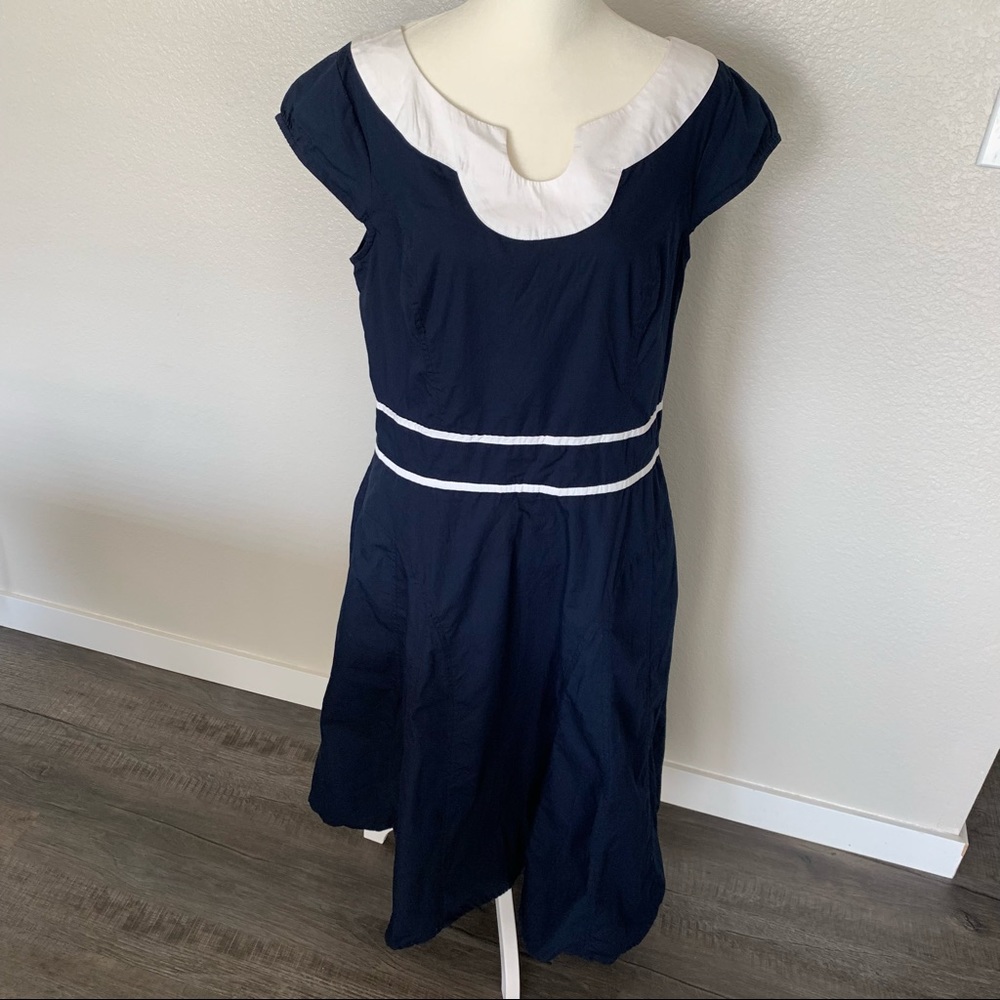 EShakti navy blue and white vintage inspired dress